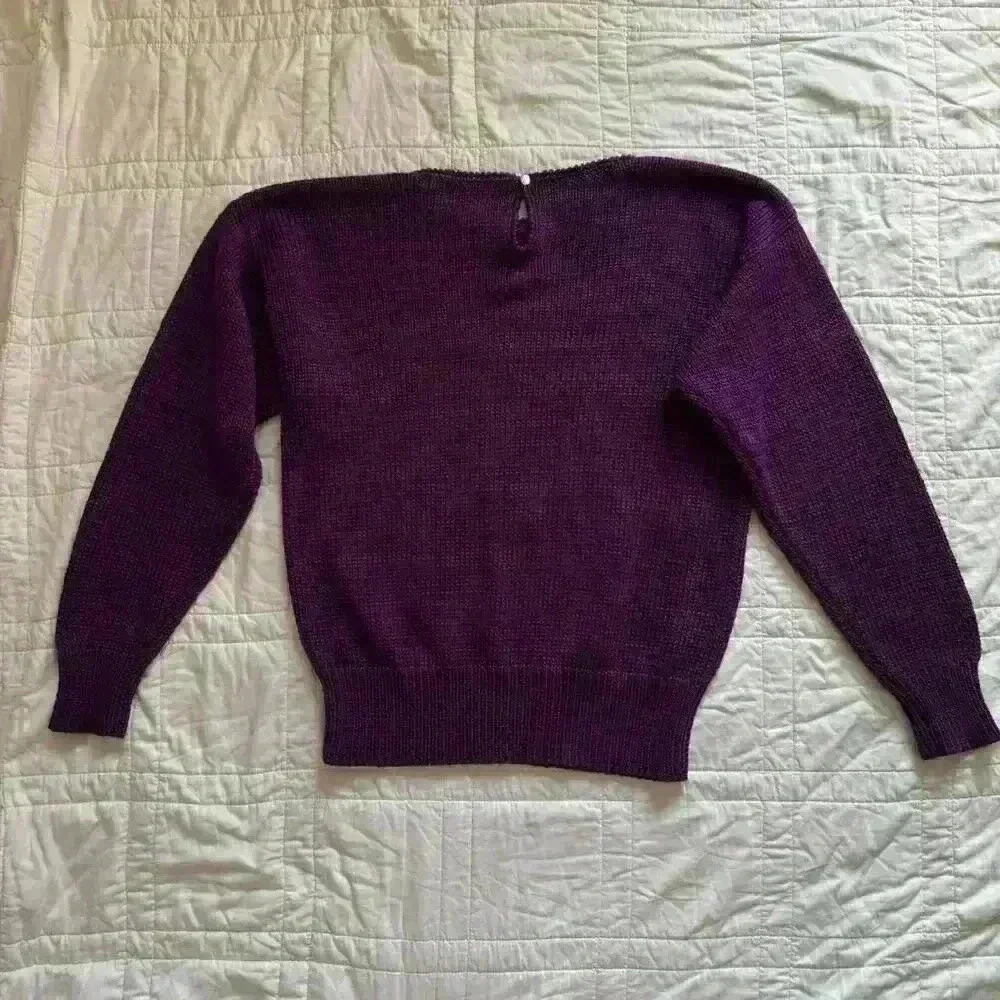 Vintage Albert Paul floral knit sweater women’s large plum purple artsy‎ boho